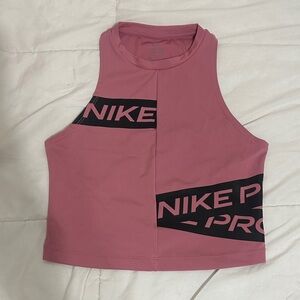 Nike Pro Pink Cropped Performance Tank with Black Logo Panels